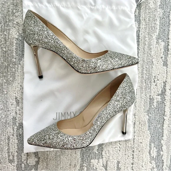 NIB Jimmy Choo Romy 85 Glitter Pointy Toe Pumps - Picture 5 of 12